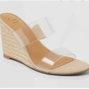 Clear Strap Wedge Sandals - Tan